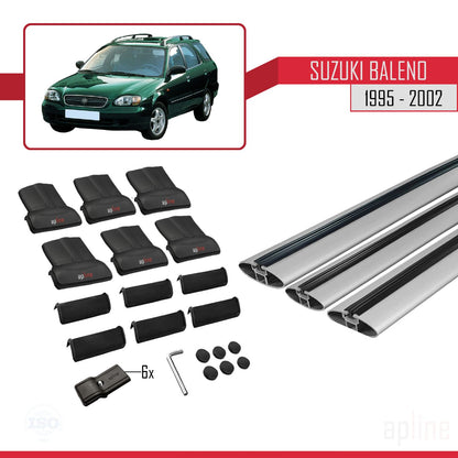 Compatible avec Suzuki Baleno 1995-2002 FLY Model Barres de Toit Railing Porte-Bagages de Voiture Gris Aluminium 3 Barres