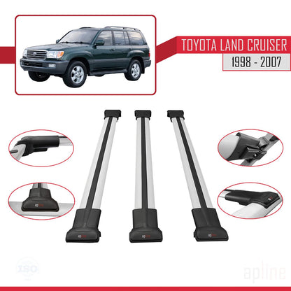 Compatible avec Toyota Land Cruiser 1998-2007 FLY Model Barres de Toit Railing Porte-Bagages de Voiture Gris Aluminium 3 Barres