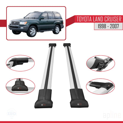 Compatible avec Toyota Land Cruiser 1998-2007 FLY Model Barres de Toit Railing Porte-Bagages de Voiture Gris Aluminium 2 Barres