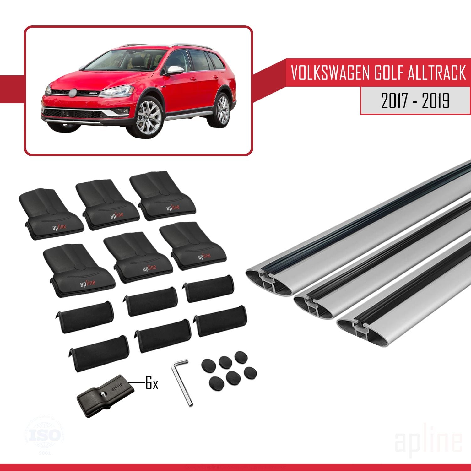 Compatible avec VW Golf Alltrack Mk7 2017-2019 FLY Model Barres de Toit Railing Porte-Bagages de Voiture Gris Aluminium 3 Barres