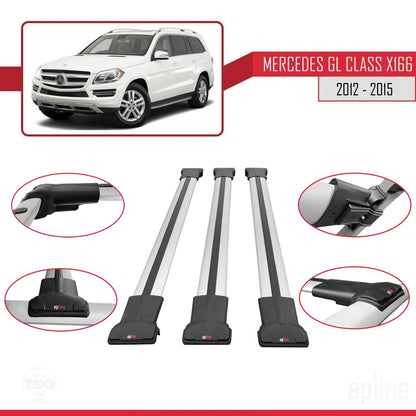 Compatible avec Mercedes Classe GL 2 (X166) Pre-Facelift 2013-2015 FLY Model Barres de Toit Railing Porte-Bagages de Voiture Gris Aluminium 3 Barres