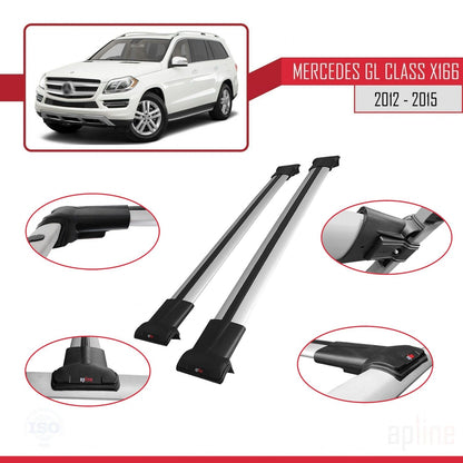 Compatible avec Mercedes Classe GL 2 (X166) Pre-Facelift 2013-2015 FLY Model Barres de Toit Railing Porte-Bagages de Voiture Gris Aluminium 2 Barres