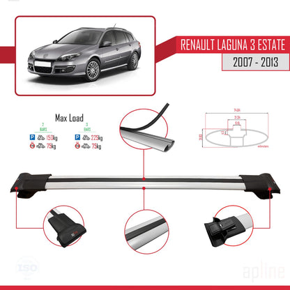 Compatible avec Renault Laguna 3 Estate 2007-2013 FLY Model Barres de Toit Railing Porte-Bagages de Voiture Gris Aluminium 3 Barres