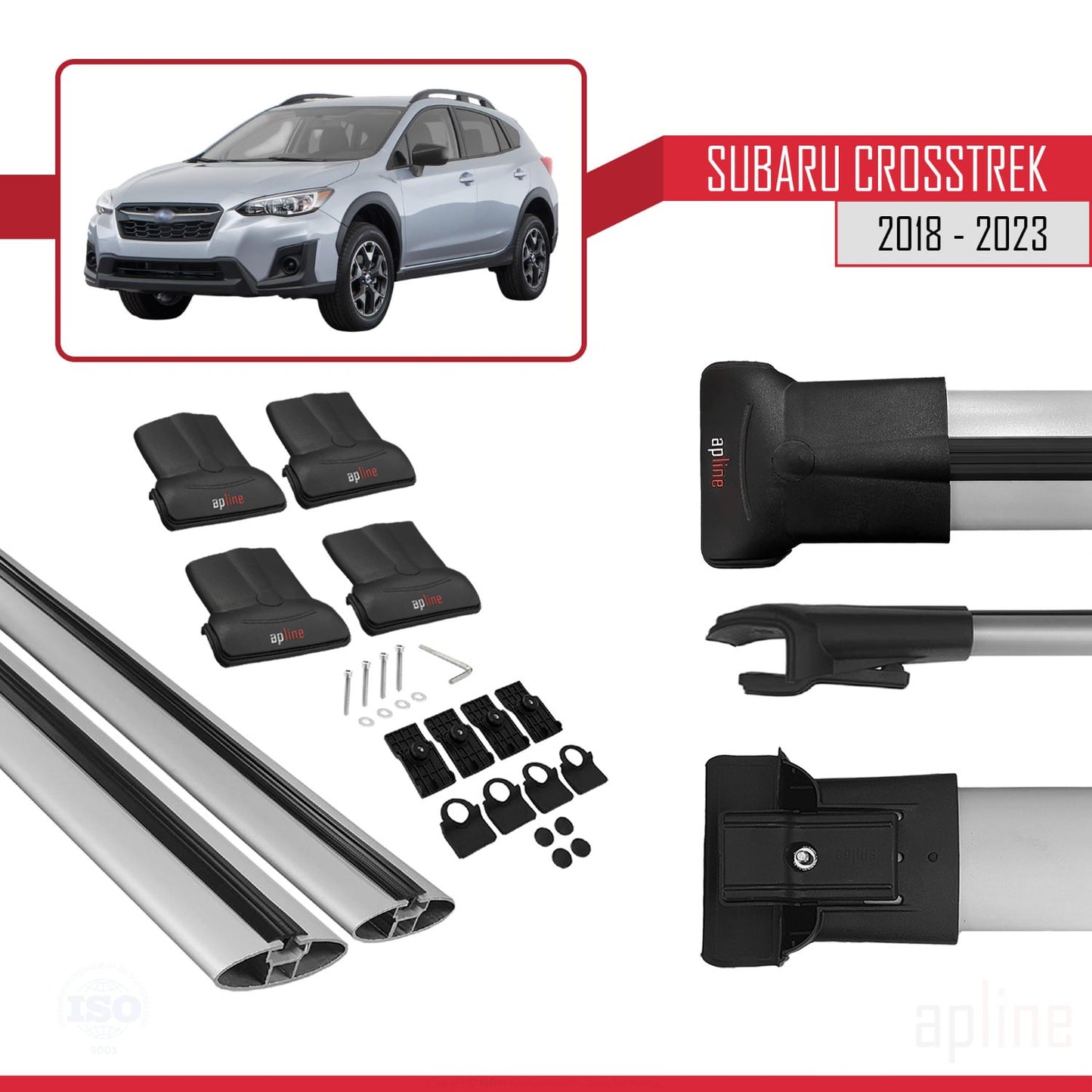 Compatible avec Subaru Crosstrek 2018-2023 FLY Model Barres de Toit Railing Porte-Bagages de Voiture Gris Aluminium 2 Barres