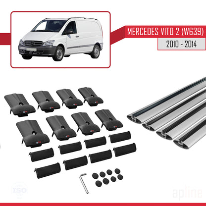 Compatible with Mercedes Vito 2 (W639) Post-Facelift 2010-2014 FLY Model Car Roof Rack Cross Bar Grey Aluminium 4 Bars