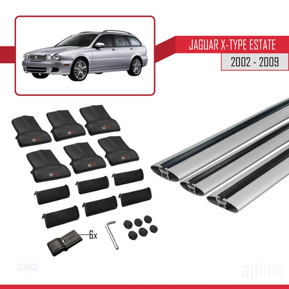 Compatible avec Jaguar X-Type Estate 2002-2009 FLY Model Barres de Toit Railing Porte-Bagages de Voiture Gris Aluminium 3 Barres
