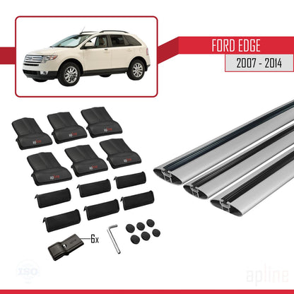 Compatible avec Ford Edge 2007-2014 FLY Model Barres de Toit Railing Porte-Bagages de Voiture Gris Aluminium 3 Barres