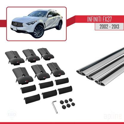 Compatible avec Infiniti FX37 2002-2013 FLY Model Barres de Toit Railing Porte-Bagages de Voiture Gris Aluminium 3 Barres