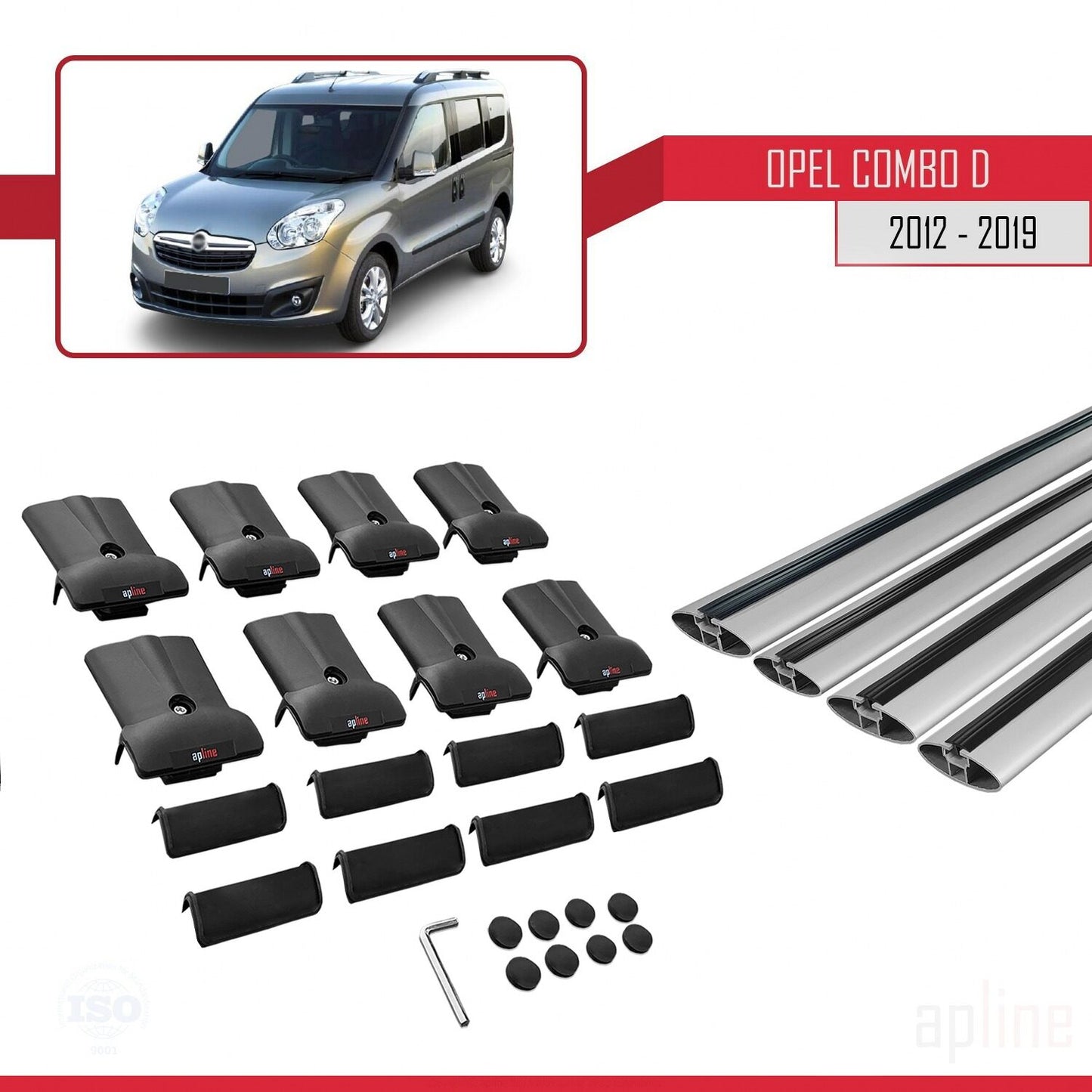 Compatible avec Opel Combo D 2012-2018 FLY Model Barres de Toit Railing Porte-Bagages de Voiture Gris Aluminium 4 Barres
