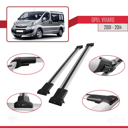 Compatible avec Opel Vivaro A 2001-2014 FLY Model Barres de Toit Railing Porte-Bagages de Voiture Gris Aluminium 2 Barres
