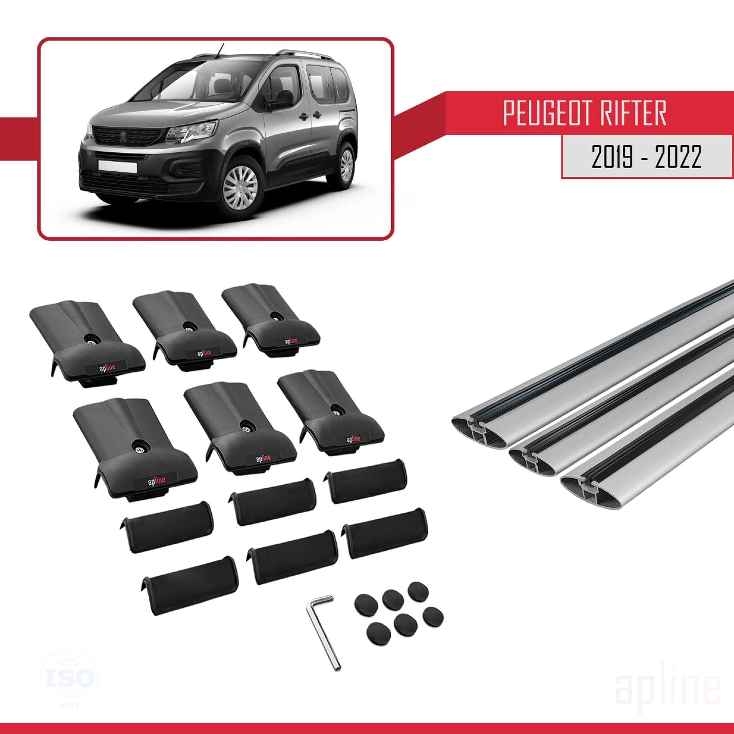 Compatible avec Peugeot Rifter 2019-2022 FLY Model Barres de Toit Railing Porte-Bagages de Voiture Gris Aluminium 3 Barres