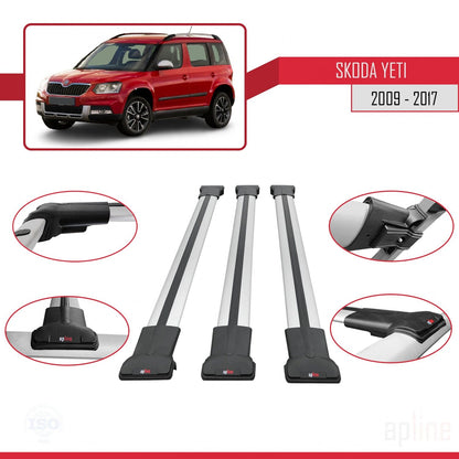 Compatible avec Skoda Yeti 2009-2017 FLY Model Barres de Toit Railing Porte-Bagages de Voiture Gris Aluminium 3 Barres