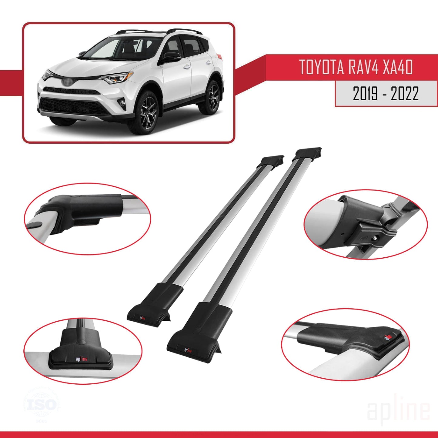 Compatible avec Toyota RAV4 IV (XA40) Post-Facelift 2016-2018 FLY Model Barres de Toit Railing Porte-Bagages de Voiture Gris Aluminium 2 Barres