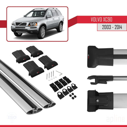 Compatible avec Volvo XC90 2003-2014 FLY Model Barres de Toit Railing Porte-Bagages de Voiture Gris Aluminium 2 Barres