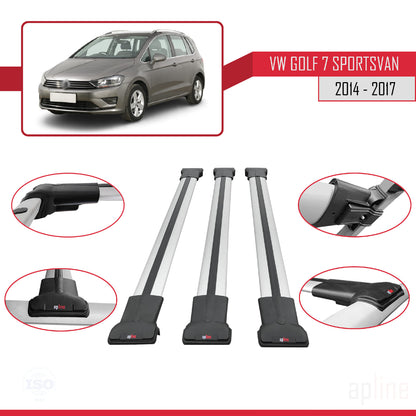 Compatible avec Volkswagen Golf Sportvan 2014-2017 FLY Model Barres de Toit Railing Porte-Bagages de Voiture Gris Aluminium 3 Barres