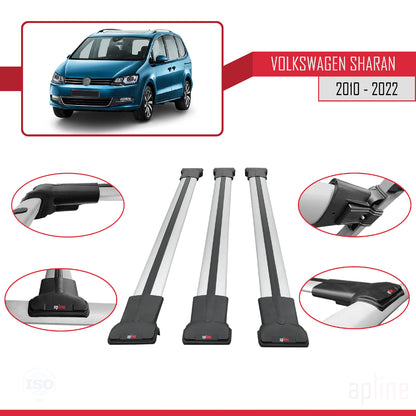 Compatible avec Volkswagen Sharan 2 (7N) 2010-2022 FLY Model Barres de Toit Railing Porte-Bagages de Voiture Gris Aluminium 3 Barres