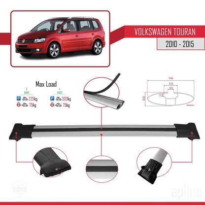 Compatible avec Volkswagen Touran (1T) Post-Facelift 2010-2015 FLY Model Barres de Toit Railing Porte-Bagages de Voiture Gris Aluminium 3 Barres
