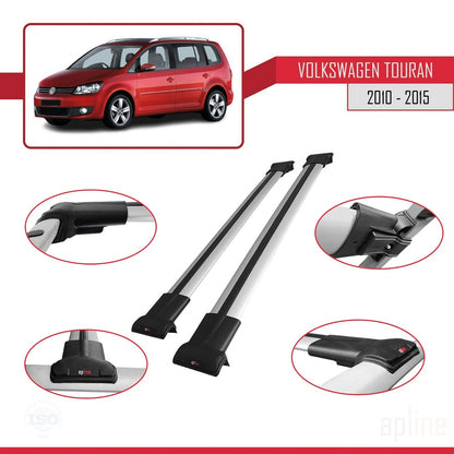 Compatible avec Volkswagen Touran (1T) Post-Facelift 2010-2015 FLY Model Barres de Toit Railing Porte-Bagages de Voiture Gris Aluminium 2 Barres