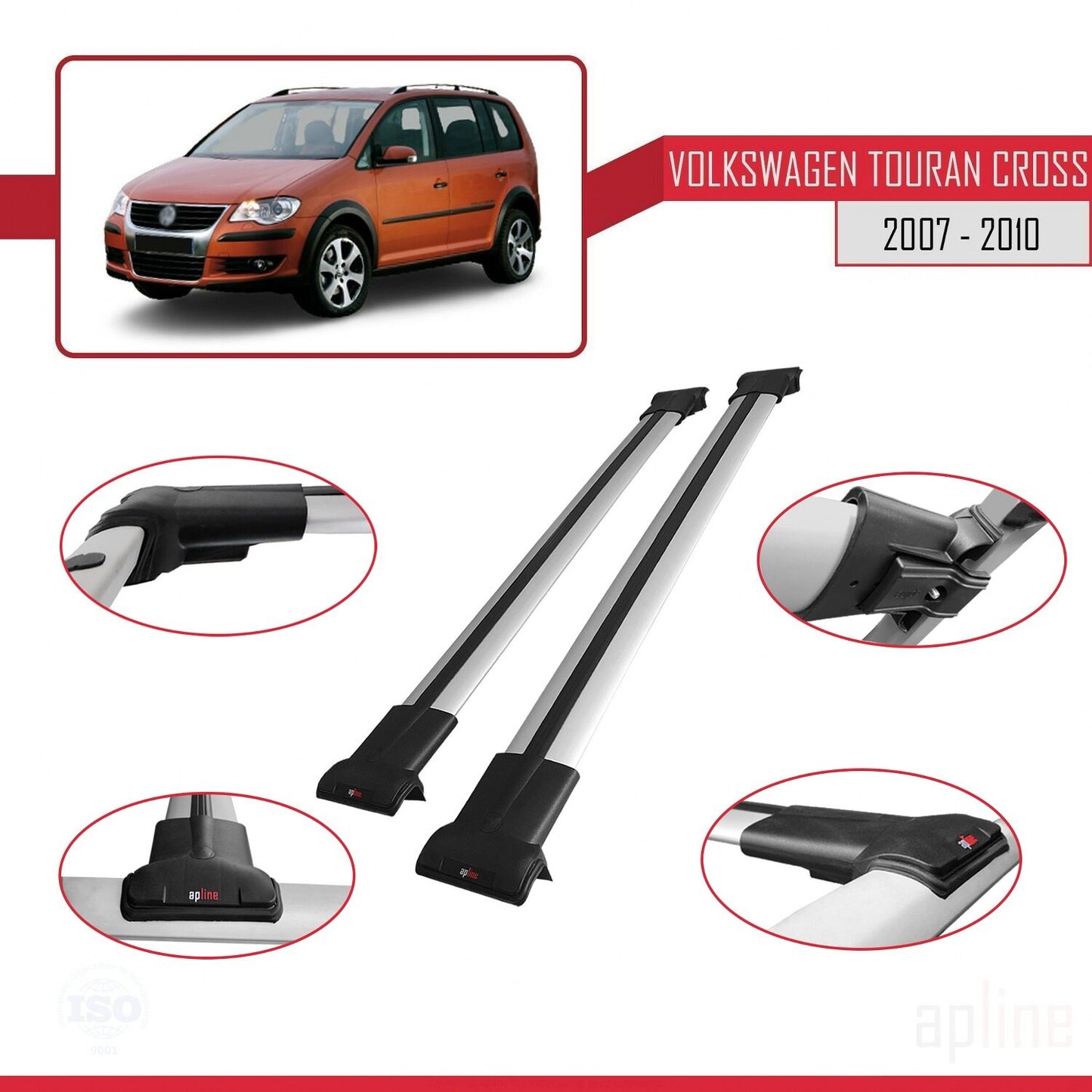 Compatible avec Volkswagen Touran Cross Pre-Facelift 2007-2010 FLY Model Barres de Toit Railing Porte-Bagages de Voiture Gris Aluminium 2 Barres