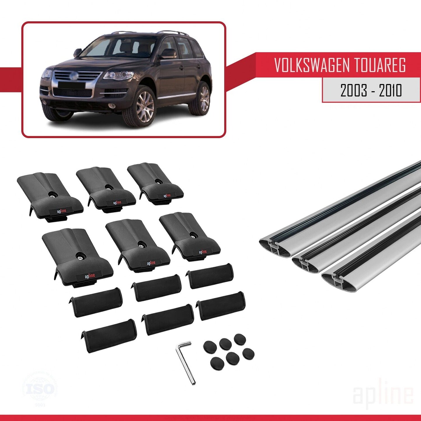 Compatible avec Volkswagen Touareg (7L) 2002-2010 FLY Model Barres de Toit Railing Porte-Bagages de Voiture Gris Aluminium 3 Barres