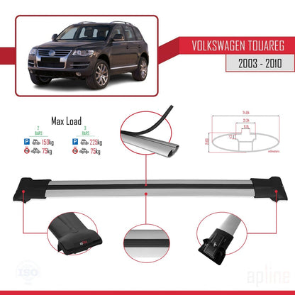 Compatible avec Volkswagen Touareg (7L) 2002-2010 FLY Model Barres de Toit Railing Porte-Bagages de Voiture Gris Aluminium 2 Barres