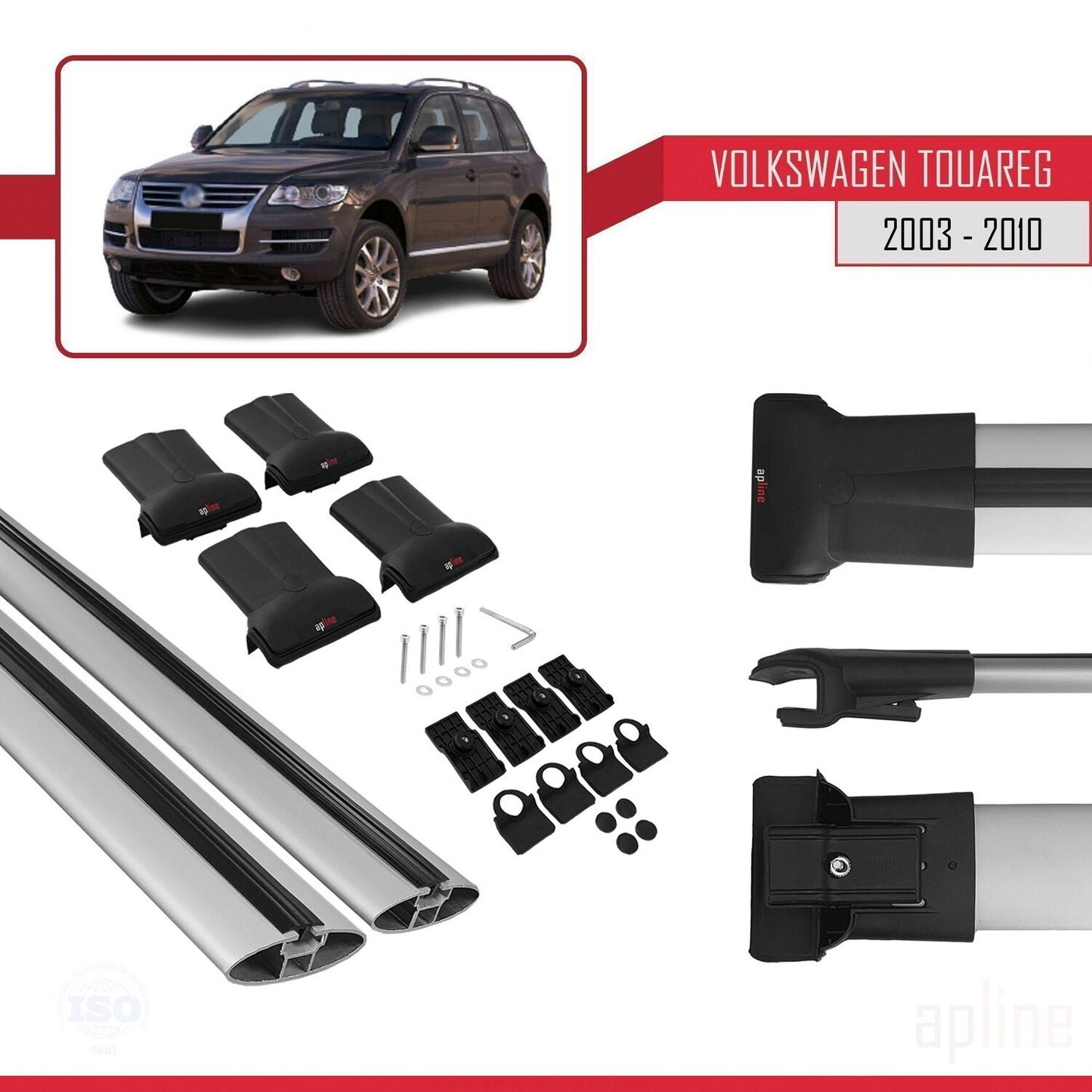 Compatible avec Volkswagen Touareg (7L) 2002-2010 FLY Model Barres de Toit Railing Porte-Bagages de Voiture Gris Aluminium 2 Barres