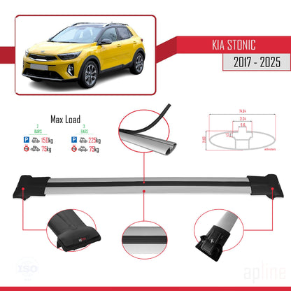Compatible with Kia Stonic 2017-2025 FLY Model Car Roof Rack Cross Bar Grey Aluminium 2 Bars