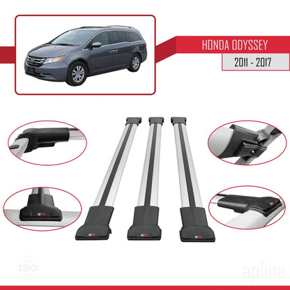 Compatible with Honda Odyssey 2011-2017 FLY Model Car Roof Rack Cross Bar Grey Aluminium 3 Bars