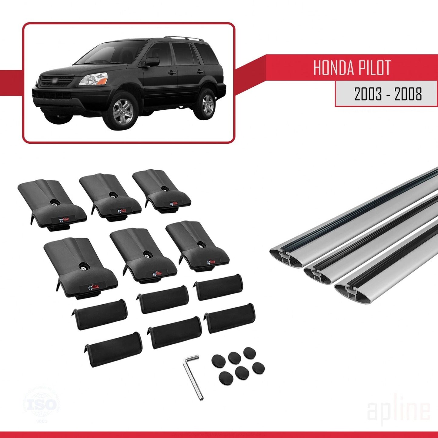 Compatible with Honda Pilot 2003-2008 FLY Model Car Roof Rack Cross Bar Grey Aluminium 3 Bars