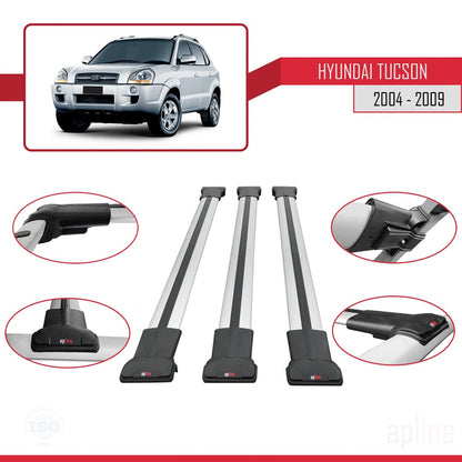 Compatible with Hyundai Tucson (JM) 2004-2009 FLY Model Car Roof Rack Cross Bar Grey Aluminium 3 Bars