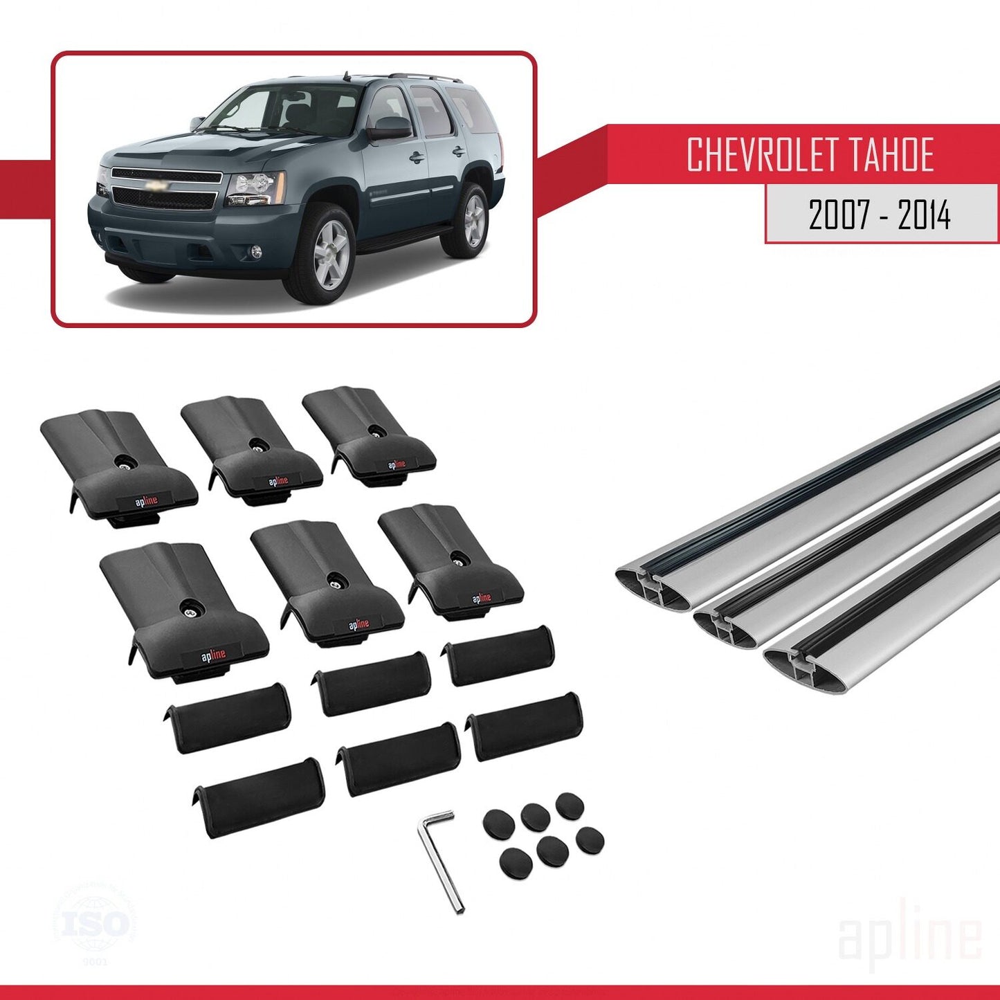 Compatible avec Chevrolet Tahoe 3 2007-2014 FLY Model Barres de Toit Railing Porte-Bagages de Voiture Gris Aluminium 3 Barres