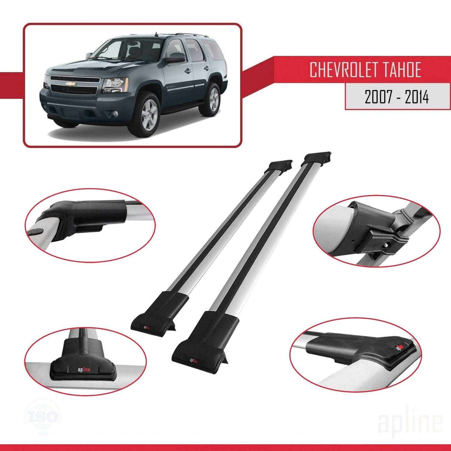 Compatible avec Chevrolet Tahoe 3 2007-2014 FLY Model Barres de Toit Railing Porte-Bagages de Voiture Gris Aluminium 2 Barres