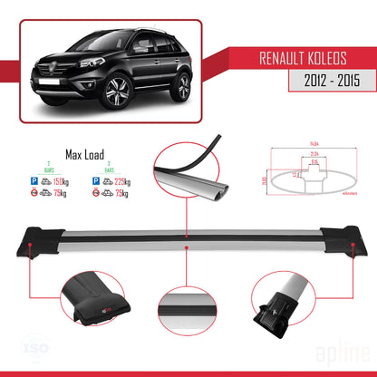 Compatible avec Renault Koleos (HY) Post-Facelift 2012-2015 FLY Model Barres de Toit Railing Porte-Bagages de Voiture Gris Aluminium 2 Barres