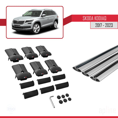Compatible avec Skoda Kodiaq 2017-2023 FLY Model Barres de Toit Railing Porte-Bagages de Voiture Gris Aluminium 3 Barres