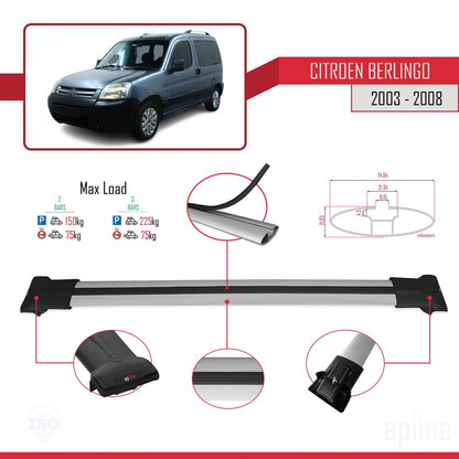 Compatible avec Citroen Berlingo (M59) 2003-2008 FLY Model Barres de Toit Railing Porte-Bagages de Voiture Gris Aluminium 2 Barres