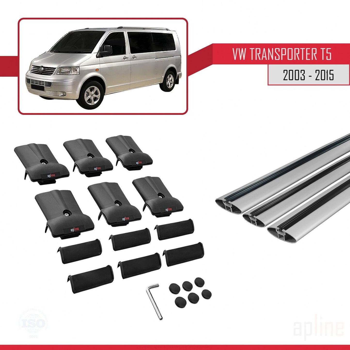 Compatible avec Volkswagen T5 Transporter 2003-2015 FLY Model Barres de Toit Railing Porte-Bagages de Voiture Gris Aluminium 3 Barres