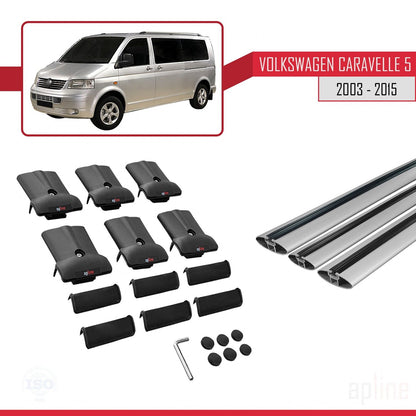 Compatible avec Volkswagen T5 Caravelle 2003-2015 FLY Model Barres de Toit Railing Porte-Bagages de Voiture Gris Aluminium 3 Barres