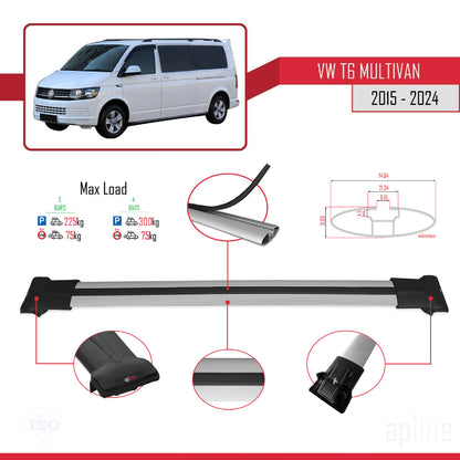 Compatible avec Volkswagen T6 Multivan 2015-2024 FLY Model Barres de Toit Railing Porte-Bagages de Voiture Gris Aluminium 4 Barres