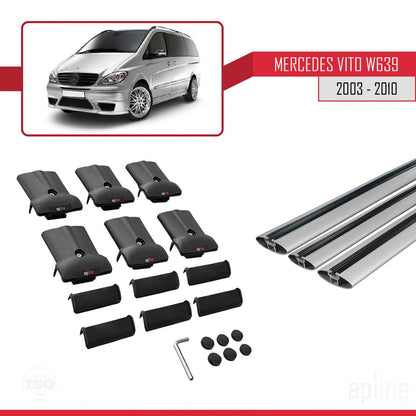 Compatible avec Mercedes Vito 2 (W639) Pre-Facelift 2003-2010 FLY Model Barres de Toit Railing Porte-Bagages de Voiture Gris Aluminium 3 Barres