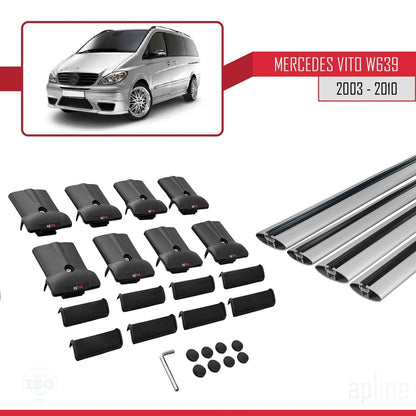 Compatible avec Mercedes Vito 2 (W639) Pre-Facelift 2003-2010 FLY Model Barres de Toit Railing Porte-Bagages de Voiture Gris Aluminium 4 Barres