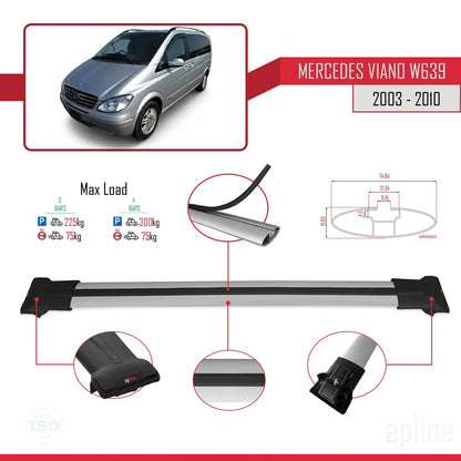 Compatible with Mercedes Viano 2 (W639) Pre-Facelift 2003-2010 FLY Model Car Roof Rack Cross Bar Grey Aluminium 4 Bars