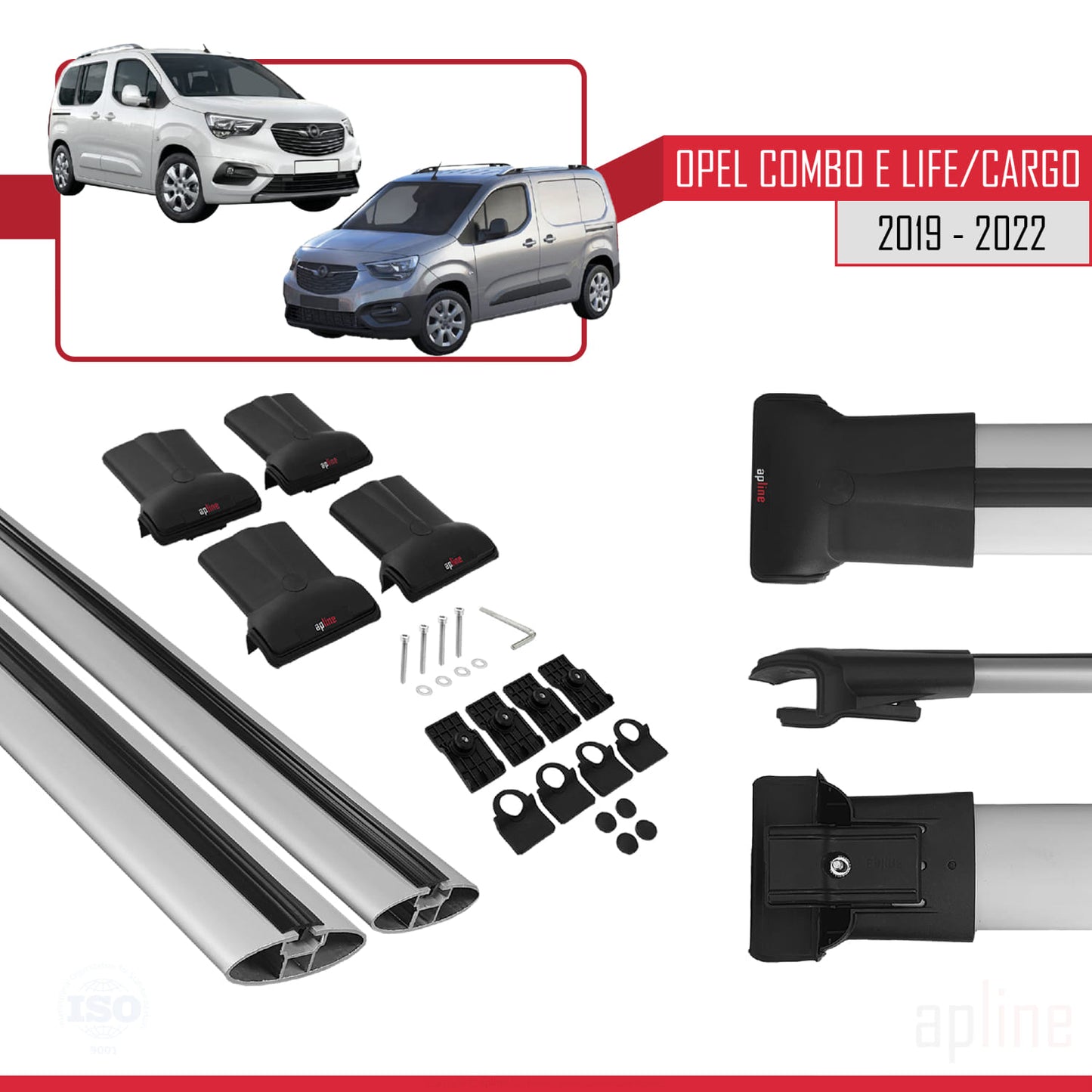 Compatible avec Opel Combo E 2019-2022 FLY Model Barres de Toit Railing Porte-Bagages de Voiture Gris Aluminium 2 Barres