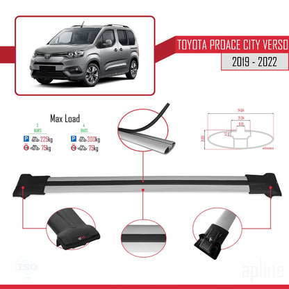 Compatible with Toyota Proace City Verso 2019-2022 FLY Model Car Roof Rack Cross Bar Grey Aluminium 3 Bars