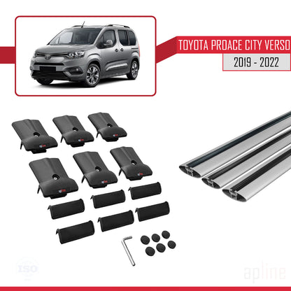 Compatible with Toyota Proace City Verso 2019-2022 FLY Model Car Roof Rack Cross Bar Grey Aluminium 3 Bars