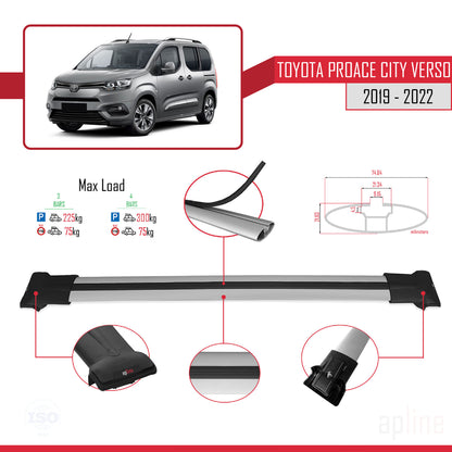 Compatible with Toyota Proace City Verso 2019-2022 FLY Model Car Roof Rack Cross Bar Grey Aluminium 4 Bars