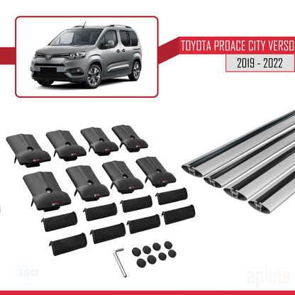 Compatible with Toyota Proace City Verso 2019-2022 FLY Model Car Roof Rack Cross Bar Grey Aluminium 4 Bars