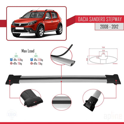 Compatible avec Dacia Sandero Stepway 2008-2012 FLY Model Barres de Toit Railing Porte-Bagages de Voiture Gris Aluminium 2 Barres