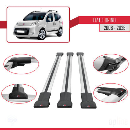 Compatible avec Fiat Fiorino 3 2008-2025 FLY Model Barres de Toit Railing Porte-Bagages de Voiture Gris Aluminium 3 Barres
