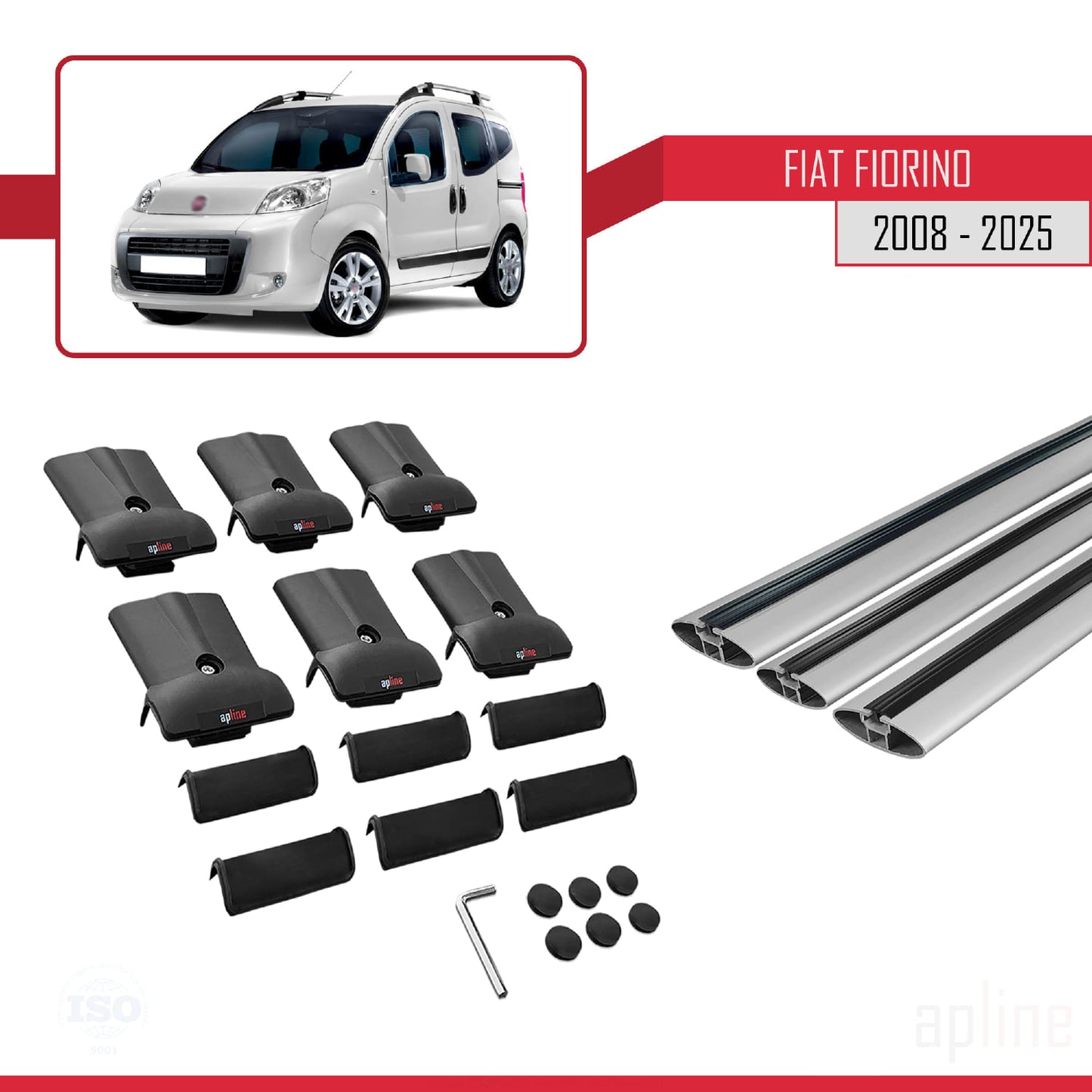 Compatible avec Fiat Fiorino 3 2008-2025 FLY Model Barres de Toit Railing Porte-Bagages de Voiture Gris Aluminium 3 Barres