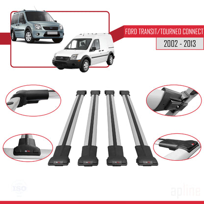 Compatible avec Ford Transit/Tourneo Connect 2002-2013 FLY Model Barres de Toit Railing Porte-Bagages de Voiture Gris Aluminium 4 Barres